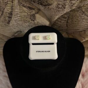 925 Sterling Silver Gold White Opal Earrings